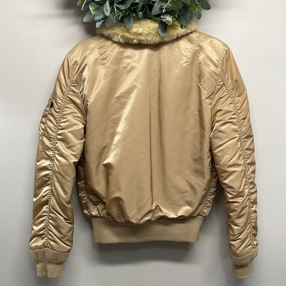 Alpha Industries B-15 Bomber Jacket Gold Nylon Removable Faux Fur Collar XS - Picture 2 of 16